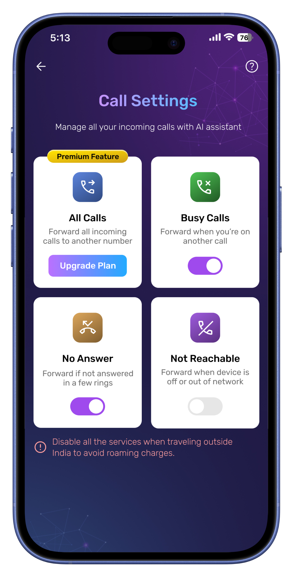 CatchMyCall App — AI Assistant Controls